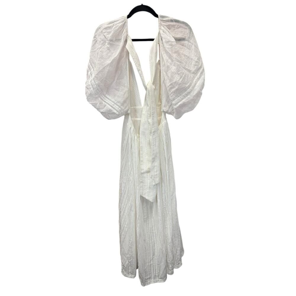 Joslin Anthropologie White Julianna Cotton Maxi Dress 4 Puff Sleeves Open Back - Picture 10 of 13